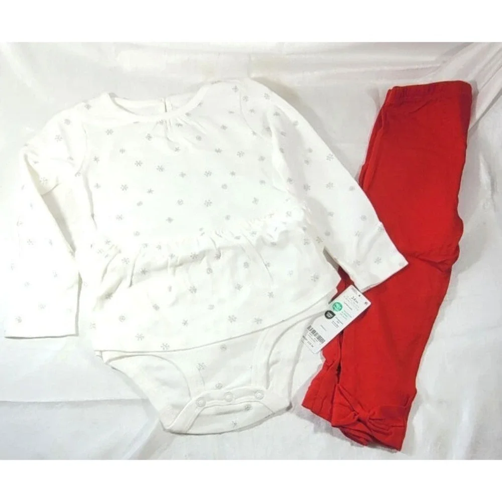 Carter's Baby 2-pc Snowflake Peplum Bodysuit Pant Set - White/Red - Sz 24 Months